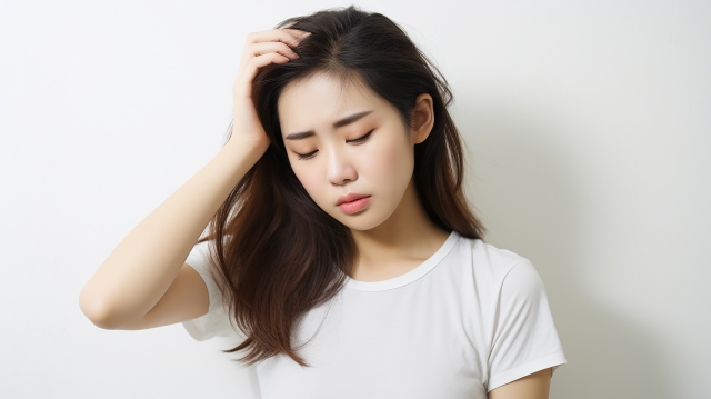 頭を抱える女性