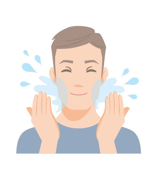 男性が顔を洗っているイラスト