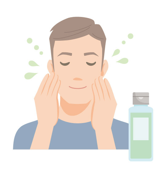 男性が化粧水を付けているイラスト