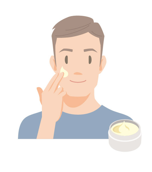 男性が乳液・クリームを付けているイラスト