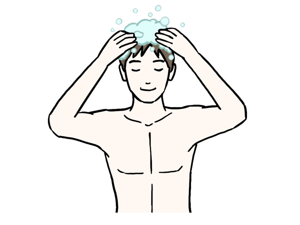 男性が洗髪しているイラスト