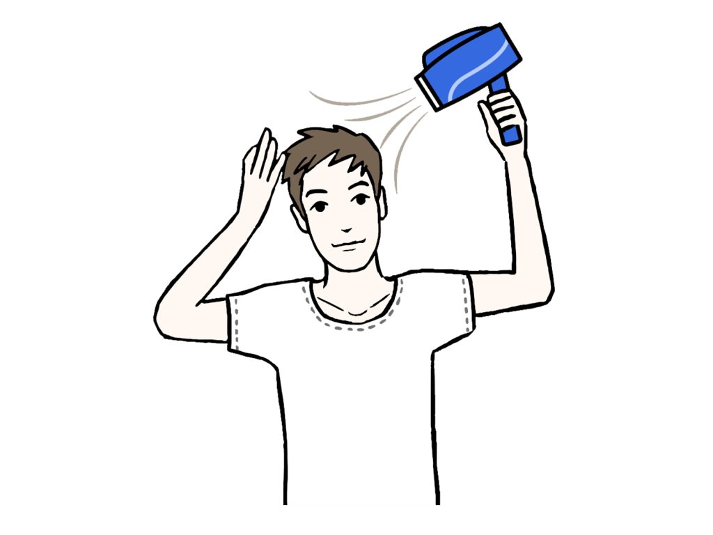 男性が髪を乾かしているイラスト
