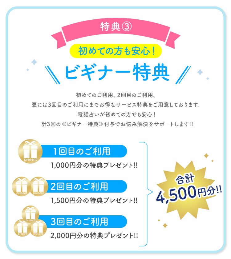 特典③|合計4,500円分のビギナー特典